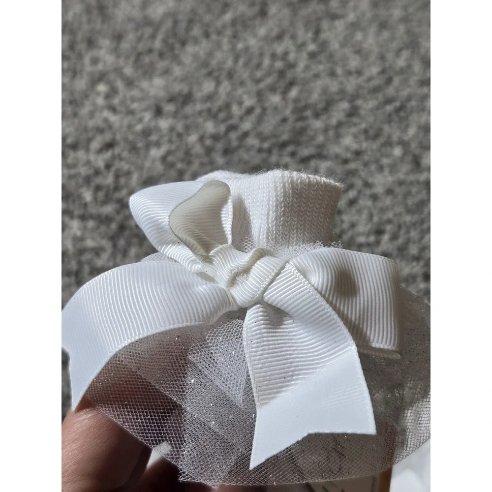 STOCKING STUFFER Zubii Girls‎ 5 Designer Dress Socks White Bow Shoe Sz 4T - 5.5